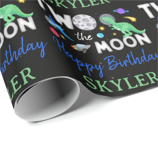 Two The Moon Dinosaur Astronaut 2nd Birthday Wrapping Paper (Roll Corner)