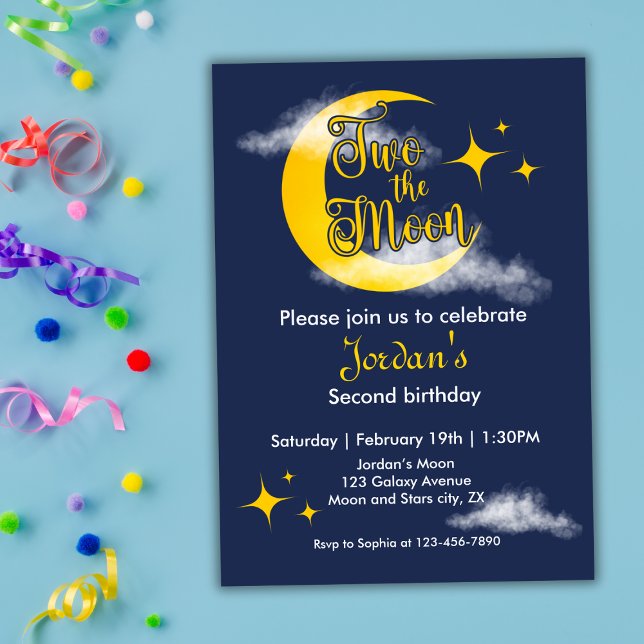 Two The Moon Elegant Gender Neutral 2nd Birthday  Invitation (Creator Uploaded)