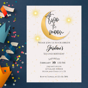 Two The Moon Elegant Gender Neutral 2nd Birthday  Invitation
