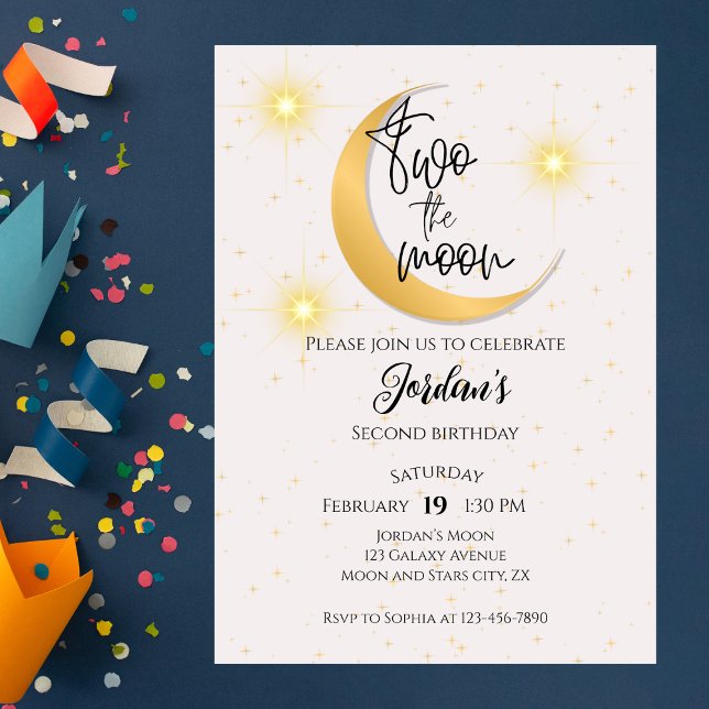 Two The Moon Elegant Gender Neutral 2nd Birthday  Invitation (Creator Uploaded)