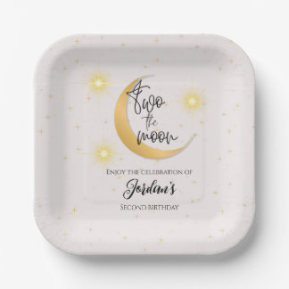 Two The Moon Elegant Gender Neutral 2nd Birthday Paper Plate