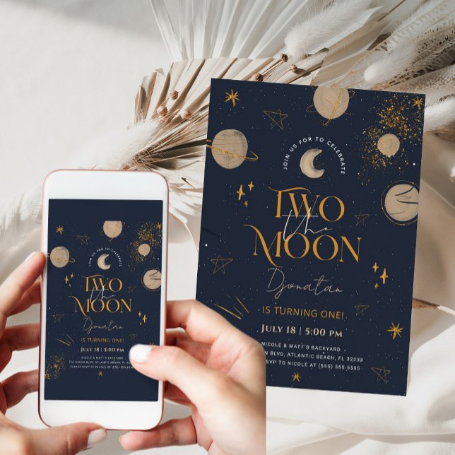 Two The Moon Galaxy Birthday Invitation (Two the moon invitation)