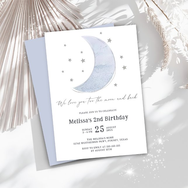 Two The Moon Gender Neutral 2nd Birthday Party Invitation (Creator Uploaded)