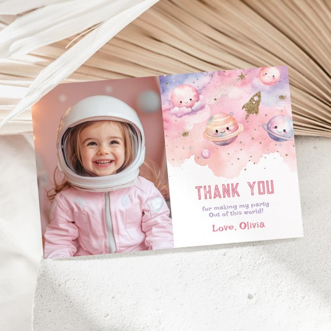 Two the moon Girl Birthday photo thank you card (Creator Uploaded)