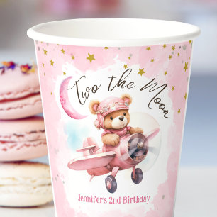 TWO the Moon   Girl Pink 2nd Birthday  Paper Cups