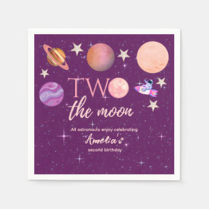 Two The Moon Girl Space Pink Planets 2nd Bday Napkin