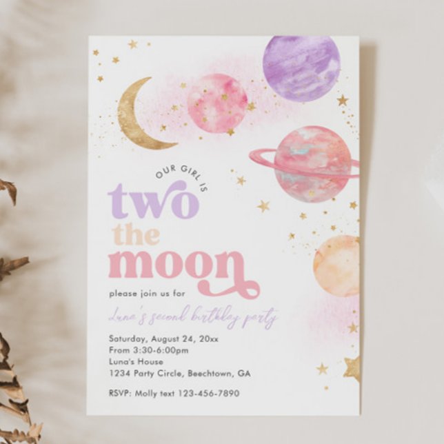 Two the Moon Girl's Birthday Invitations (Creator Uploaded)