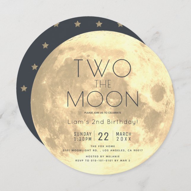 Two the Moon Gold Boy 2nd Birthday Circle Invitation (Front/Back)