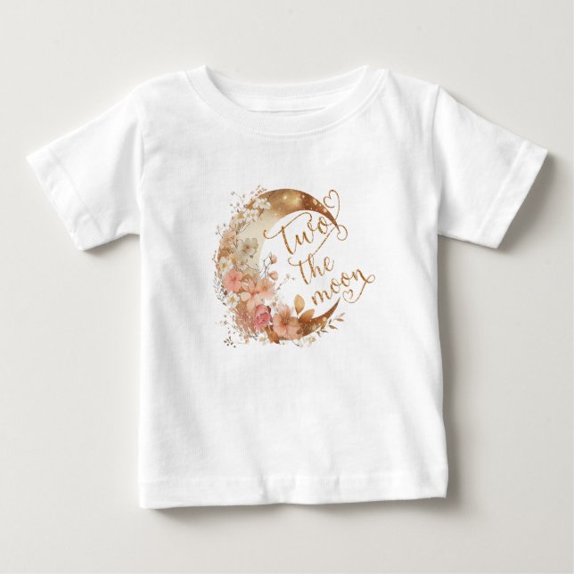 Two the moon gold pink girl 2nd birthday baby T-Shirt (Front)
