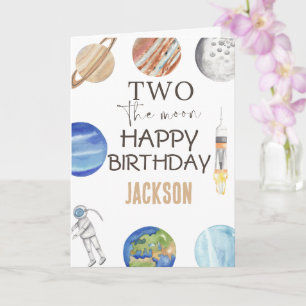 Two The Moon   Modern Space 2nd Birthday Décor Card