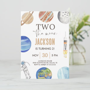 Two The Moon   Modern Space 2nd Birthday Décor Invitation