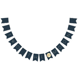 Two the Moon Navy Blue Boy 2nd Birthday Bunting