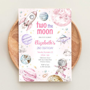 Two The Moon Outer Space Astronaut 2nd Birthday Invitation