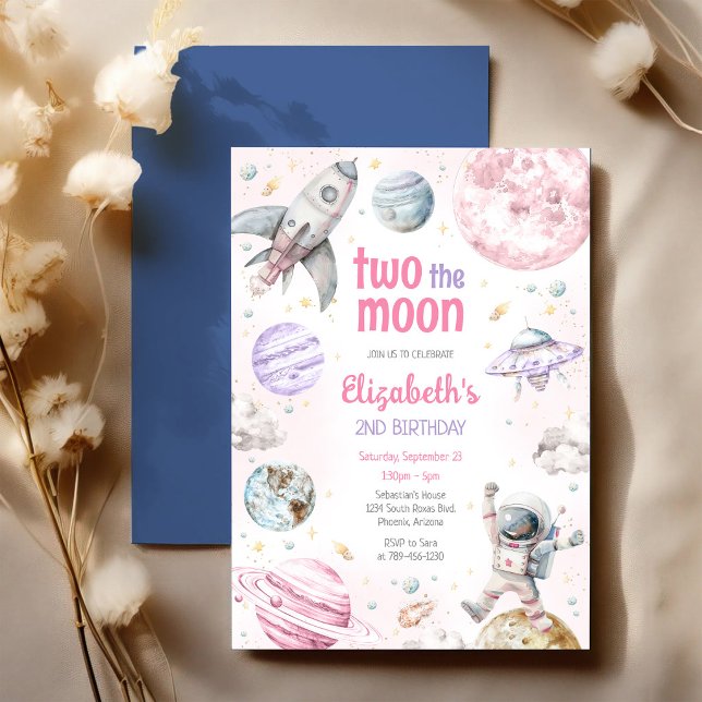 Two The Moon Outer Space Astronaut 2nd Birthday Invitation (Creator Uploaded)