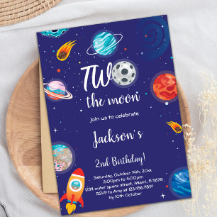 Two the Moon Outer Space Birthday Invitation
