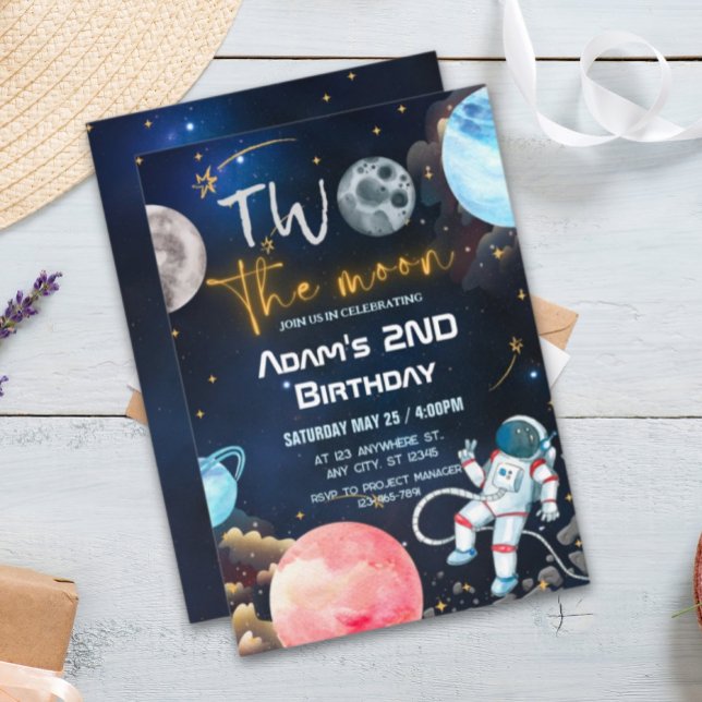Two The Moon Outer Space Birthday Invitation (Creator Uploaded)