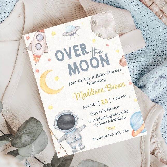 Two The Moon Outer Space Blue Baby Shower  Party Invitation (Creator Uploaded)