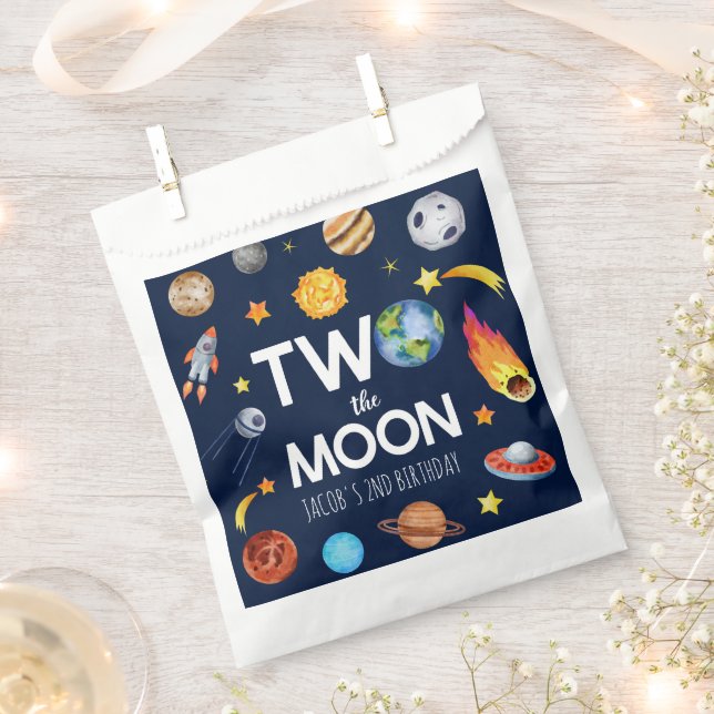 Two The Moon Outer Space Planet Birthday Party Favour Bags (Clipped)