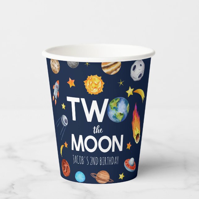 Two The Moon Outer Space Planet Birthday Party Paper Cups (Front)