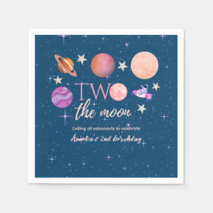 Two The Moon Outer Space Ship Planets 2nd Bday Napkin