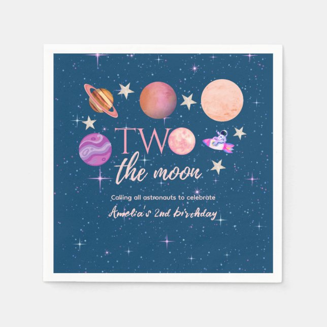 Two The Moon  Outer Space Ship Planets 2nd Bday Napkin (Front)