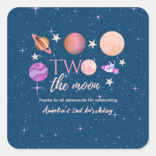 Two The Moon  Outer Space Ship Planets 2nd Bday Square Sticker