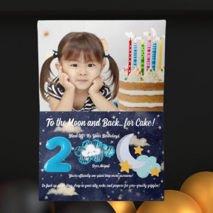 Two The Moon Photo Kids Birthday Foil Greeting Card