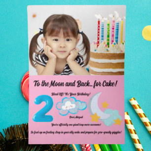 Two The Moon Photo Kids Birthday Foil Greeting Card
