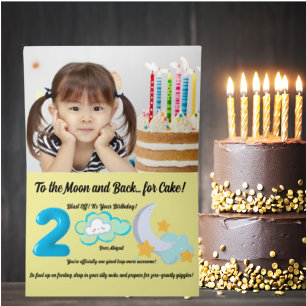 Two The Moon Photo Kids Birthday Foil Greeting Card
