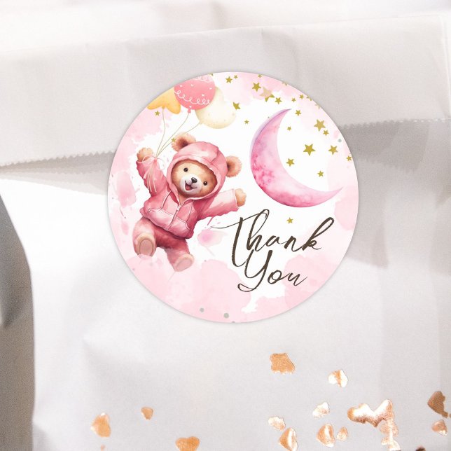 TWO the Moon | Pink Girl 2nd Birthday Classic Round Sticker (Creator Uploaded)
