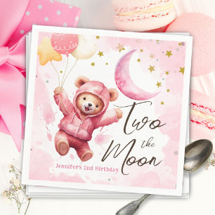 TWO the Moon Pink Girl 2nd Birthday Napkin