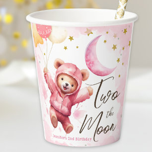 TWO the Moon   Pink Girl 2nd Birthday  Paper Cups