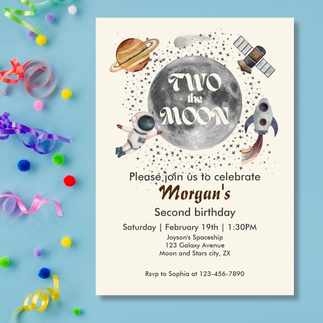 Two The Moon Planets Gender Neutral 2nd Birthday  Invitation (Creator Uploaded)