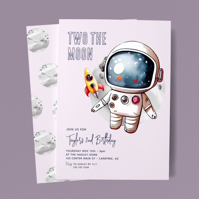 Two The Moon Purple 2nd Birthday Invitation (Creator Uploaded)