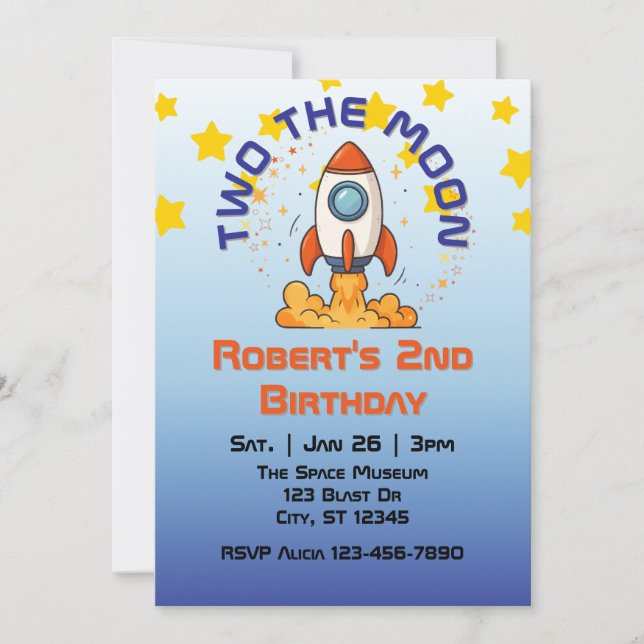 Two The Moon, Rocket 2nd Birthday Invitation (Front)