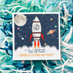 Two the Moon Rocket Ship 2nd Birthday Napkin
