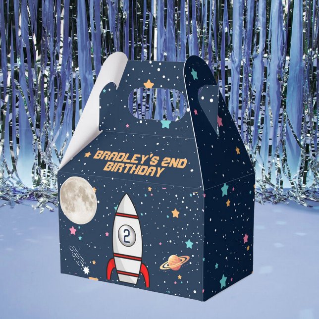 Two the Moon Rocket Ship 2nd Birthday Party Favour Box (Creator Uploaded)