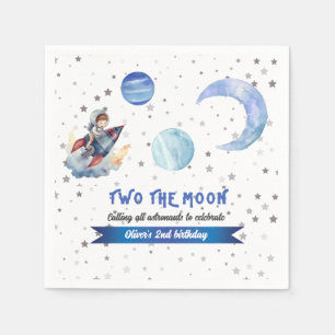 Two The Moon Rocket Space Blue Boy 2nd Birthday Napkin