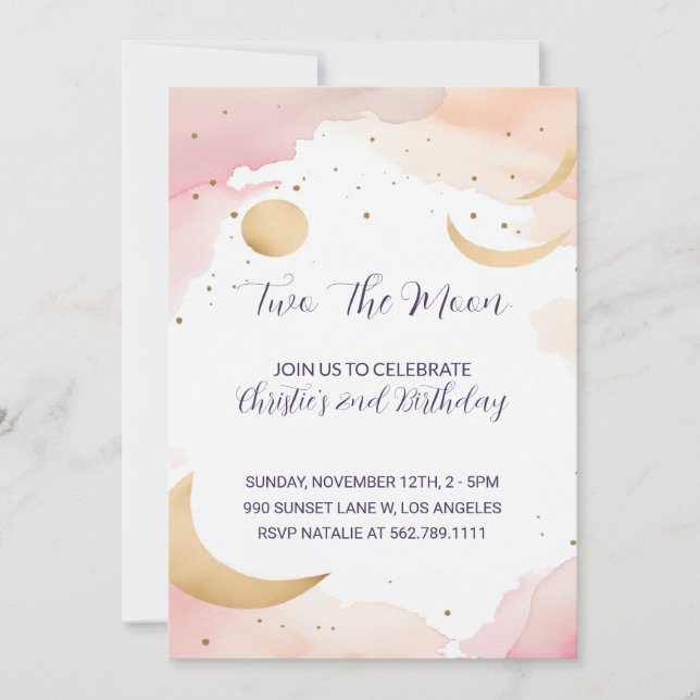 Two The Moon Second Birthday Invitation (Front)