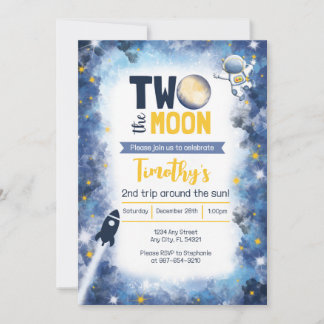 Two the Moon Space 2nd Birthday Invitation