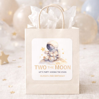 Two the Moon Space Astronaut 2nd Birthday Favour  Square Sticker