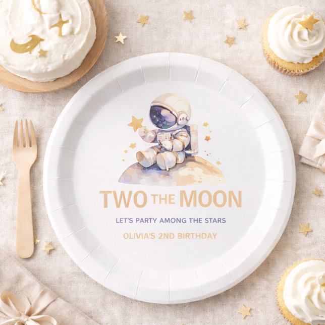 Two The Moon Space Astronaut 2nd Birthday Paper Plate (two the moon plate)