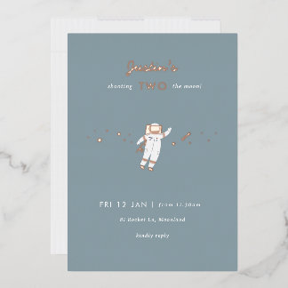 Two The Moon Space Party Foil 2nd Birthday Invite