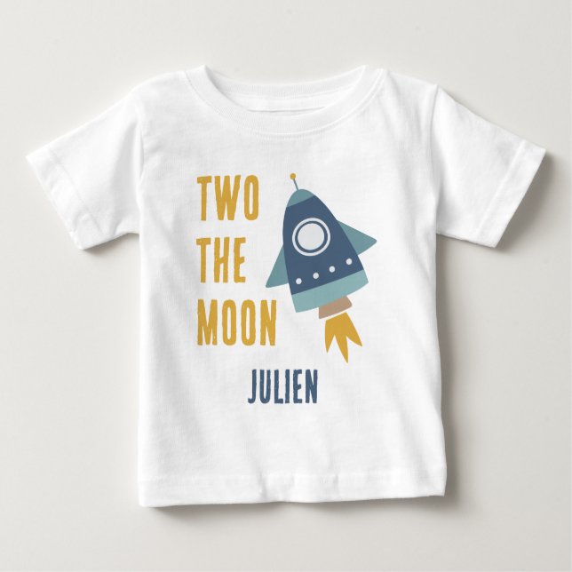 Two the Moon Space Rocket 2nd Birthday Party Baby T-Shirt (Front)