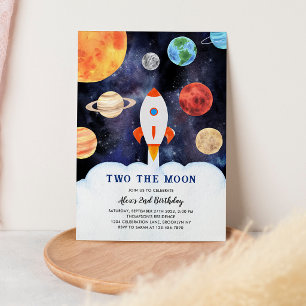 TWO THE MOON Space Rocket Ship Birthday Invitation