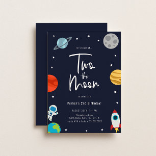 Two The Moon Space Theme Birthday Party Invitation