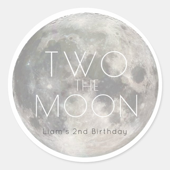 Two the Moon White Silver Boy 2nd Birthday Classic Round Sticker (Front)