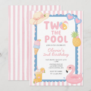 Two the Pool Summer Pool Party 2nd birthday Invitation