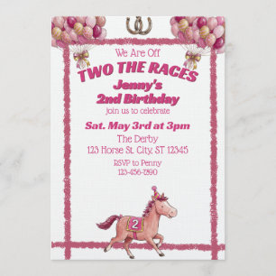 Two The Races, Pink Horse 2nd Birthday Invitation