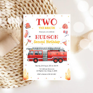 Two the Rescue Firetruck 2nd Birthday Invitation